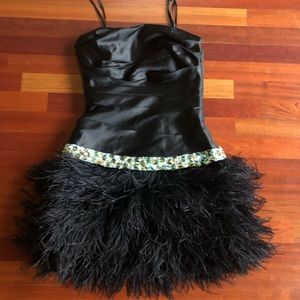 La Femme sz 6 black satin feathered skirt